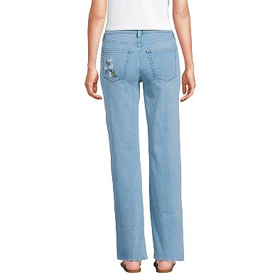 Women's Lands' End Mid Rise Relaxed Straight Leg Embroidered Jeans