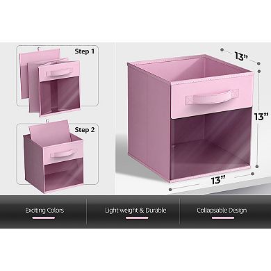 Sorbus 6 Pack 13" Foldable Fabric Bins with Clear Window - for Organizing Shelves, Closets & more