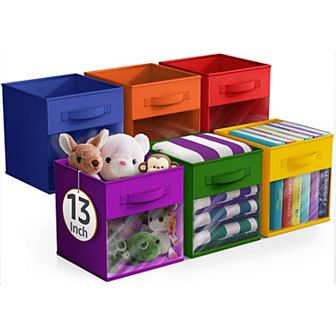 Sorbus 6 Pack 13" Foldable Fabric Bins with Clear Window - for Organizing Shelves, Closets & more