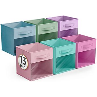 Sorbus 6 Pack 13" Foldable Fabric Bins with Clear Window - for Organizing Shelves, Closets & more