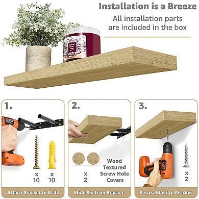 Set of 3 (24"x9") Sorbus Rectangle Floating Shelves with Invisible Brackets