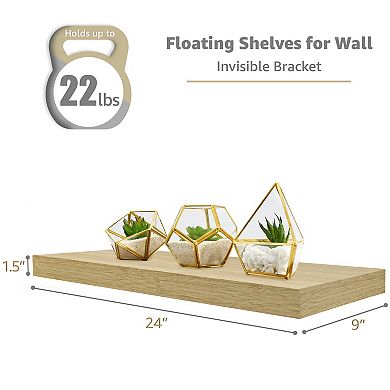 Set of 3 (24"x9") Sorbus Rectangle Floating Shelves with Invisible Brackets