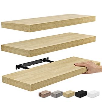 Set of 3 (24"x9") Sorbus Rectangle Floating Shelves with Invisible Brackets