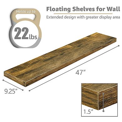 Sorbus 3 Pack 47 x 9.25 Inch Wall Mounted Floating Shelves - Stylish and Functional Storage