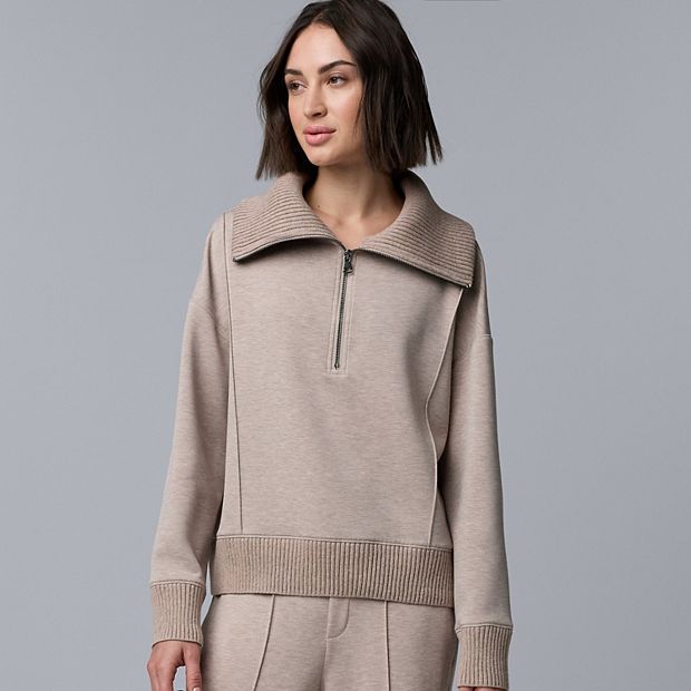 Petite Simply Vera Vera Wang Mixed Media Scuba Half-Zip Sweater
