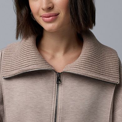 Petite Simply Vera Vera Wang Mixed Media Scuba Half-Zip Sweater