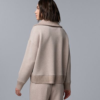 Petite Simply Vera Vera Wang Mixed Media Scuba Half-Zip Sweater