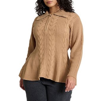 ELOQUII Women's Plus Size Peplum Zipper Sweater