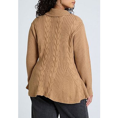 ELOQUII Women's Plus Size Peplum Zipper Sweater