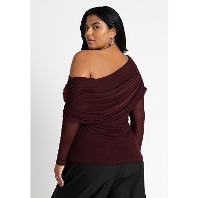 ELOQUII Women's Plus Size Foldover Drape Top