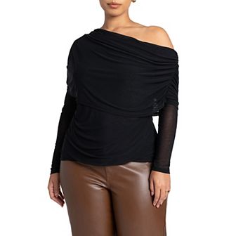 ELOQUII Women's Plus Size Foldover Drape Top