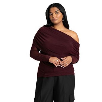 ELOQUII Women's Plus Size Foldover Drape Top
