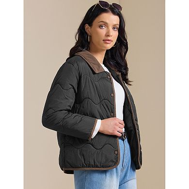 Women's Casual Long Sleeve Button Down Puffer Jacket Padded Outerwear Coats