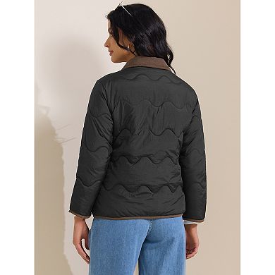 Women's Casual Long Sleeve Button Down Puffer Jacket Padded Outerwear Coats