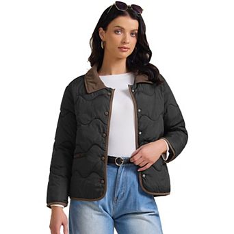 Women's Casual Long Sleeve Button Down Puffer Jacket Padded Outerwear Coats