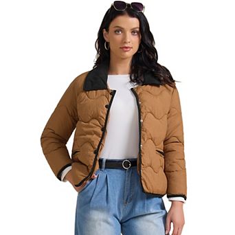 Women's Casual Long Sleeve Button Down Puffer Jacket Padded Outerwear Coats