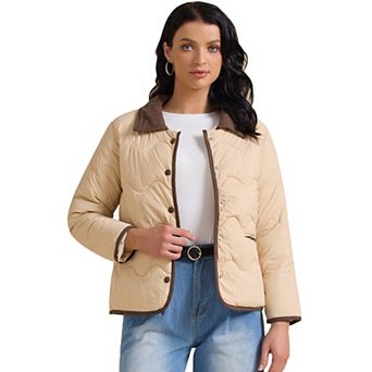 Women's Casual Long Sleeve Button Down Puffer Jacket Padded Outerwear Coats
