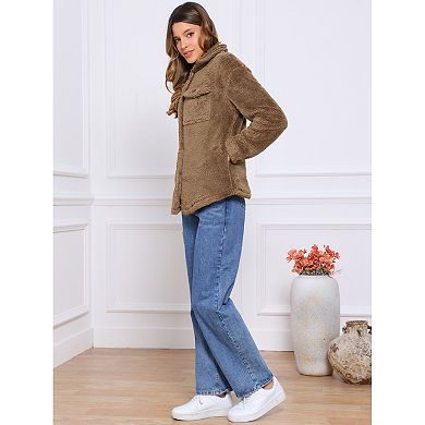 Faux Fur Coats for Women's Lapel Button Down Fleece Jacket Outerwear