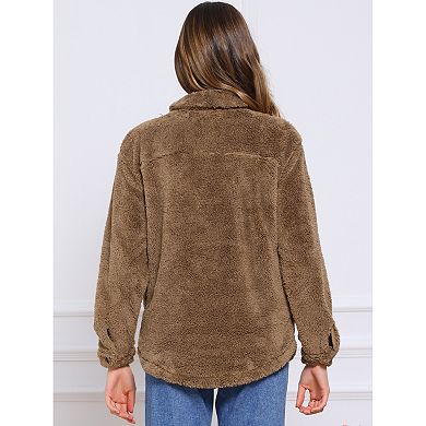 Faux Fur Coats for Women's Lapel Button Down Fleece Jacket Outerwear