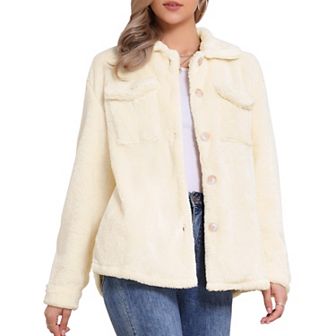 Faux Fur Coats for Women's Lapel Button Down Fleece Jacket Outerwear