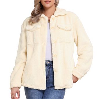 Faux Fur Coats for Women's Lapel Button Down Fleece Jacket Outerwear
