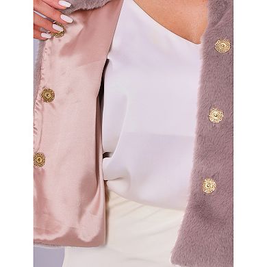 Dressy Faux Fur Coat for Women's Cropped Snap Button Winter Wedding Fluffy Jackets