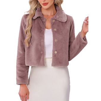 Dressy Faux Fur Coat for Women's Cropped Snap Button Winter Wedding Fluffy Jackets