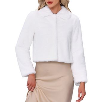 Dressy Faux Fur Coat for Women's Cropped Snap Button Winter Wedding Fluffy Jackets