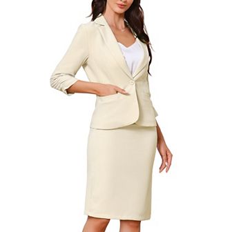 2 pc Suit Skirt Set for Women's Business Blazer and Pencil Skirt with Slit