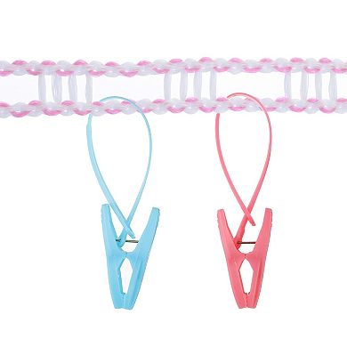 Windproof Clothesline, Plastic Non-Slip Clothes Drying Rope with 12 Clips, Portable Washing Line