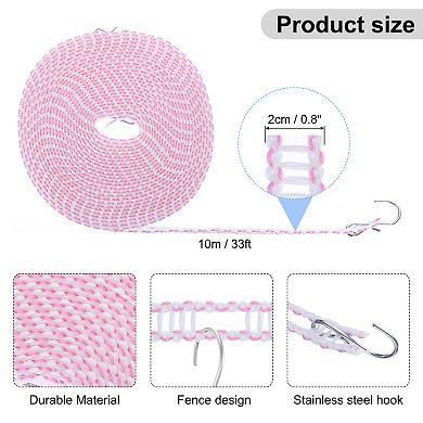 Windproof Clothesline, Plastic Non-Slip Clothes Drying Rope with 12 Clips, Portable Washing Line