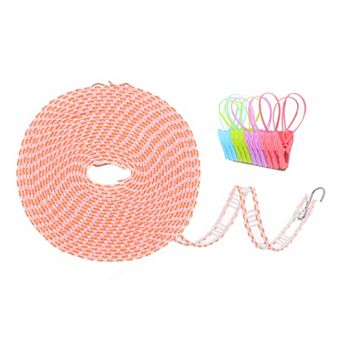 Windproof Clothesline, Plastic Non-Slip Clothes Drying Rope with 12 Clips, Portable Washing Line