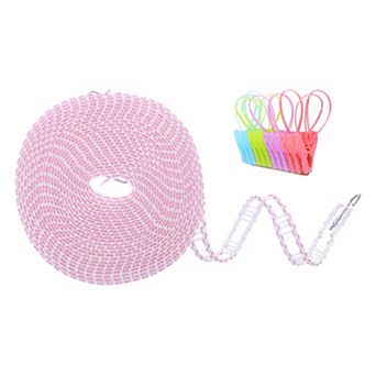 Windproof Clothesline, Plastic Non-Slip Clothes Drying Rope with 12 Clips, Portable Washing Line