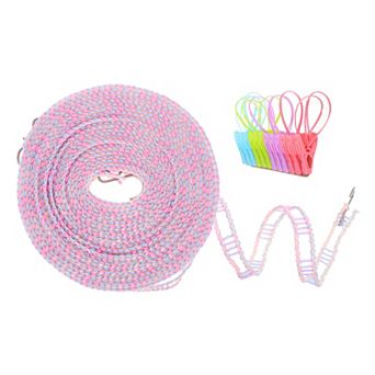 Windproof Clothesline, Plastic Non-Slip Clothes Drying Rope with 12 Clips, Portable Washing Line
