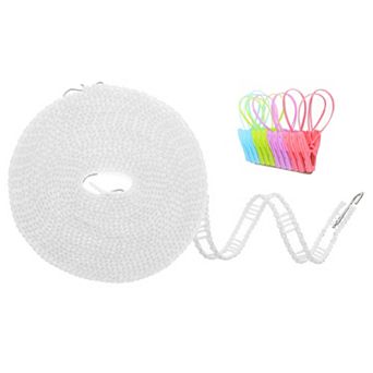 Windproof Clothesline, Plastic Non-Slip Clothes Drying Rope with 12 Clips, Portable Washing Line