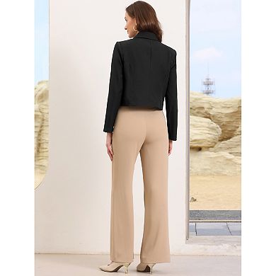 Cropped Blazer for Women's Lapel Collar Work Office Long Sleeve Suit Jacket Business Blazers