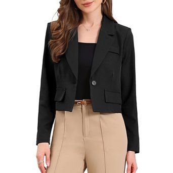 Cropped Blazer for Women's Lapel Collar Work Office Long Sleeve Suit Jacket Business Blazers