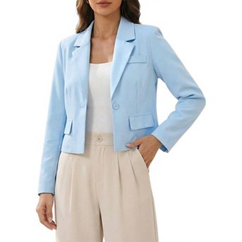Cropped Blazer for Women's Lapel Collar Work Office Long Sleeve Suit Jacket Business Blazers