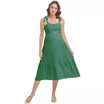 Women's Maternity Sleeveless Smocked Dress Summer Casual Adjustable Spaghetti Strap Maxi Dress