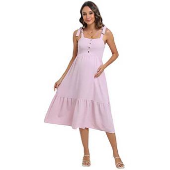 Women's Maternity Sleeveless Smocked Dress Summer Casual Adjustable Spaghetti Strap Maxi Dress