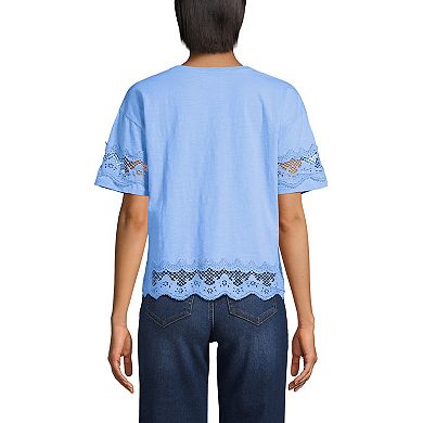 Women's Lands' End Short Sleeve Slub Jersey Cutwork T-Shirt