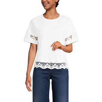 Women's Lands' End Short Sleeve Slub Jersey Cutwork T-Shirt