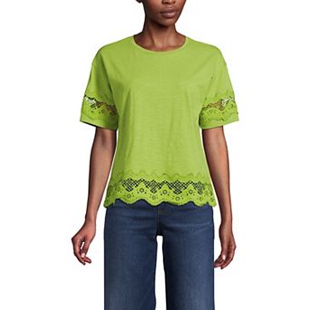 Women's Lands' End Short Sleeve Slub Jersey Cutwork T-Shirt