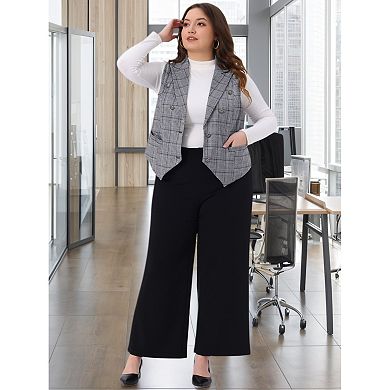 Plus Size Checkered Vest Lined Waistcoat for Curvy Women Vintage Office Plaid Vest Steampunk Jacket