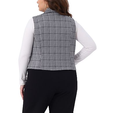 Plus Size Checkered Vest Lined Waistcoat for Curvy Women Vintage Office Plaid Vest Steampunk Jacket