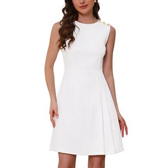 Tweed Dress for Women's Business Sleeveless Crew Neck Side Pleated Knee Length A-line Dress