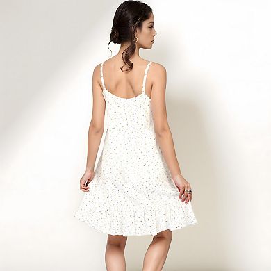 Women's Sleeveless Mini Floral Sleepdress with Button Front Detail and Ruffle Hem