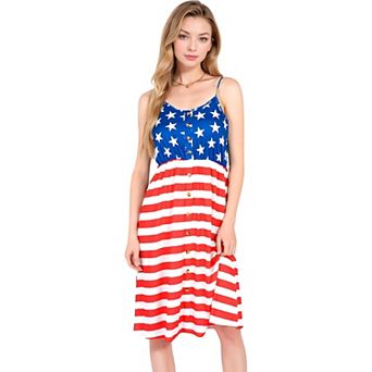 Women's Independence Day Flag Dress With Decorative Buttons