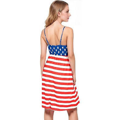 Women's Independence Day Flag Dress With Decorative Buttons
