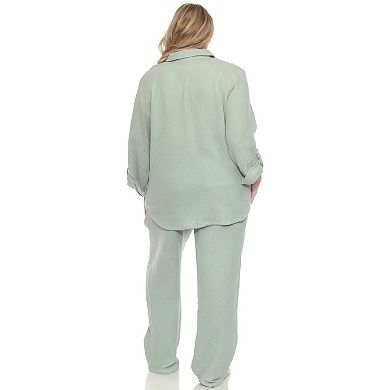 Plus Size Long Sleeve Button Down Cotton Gauze Set